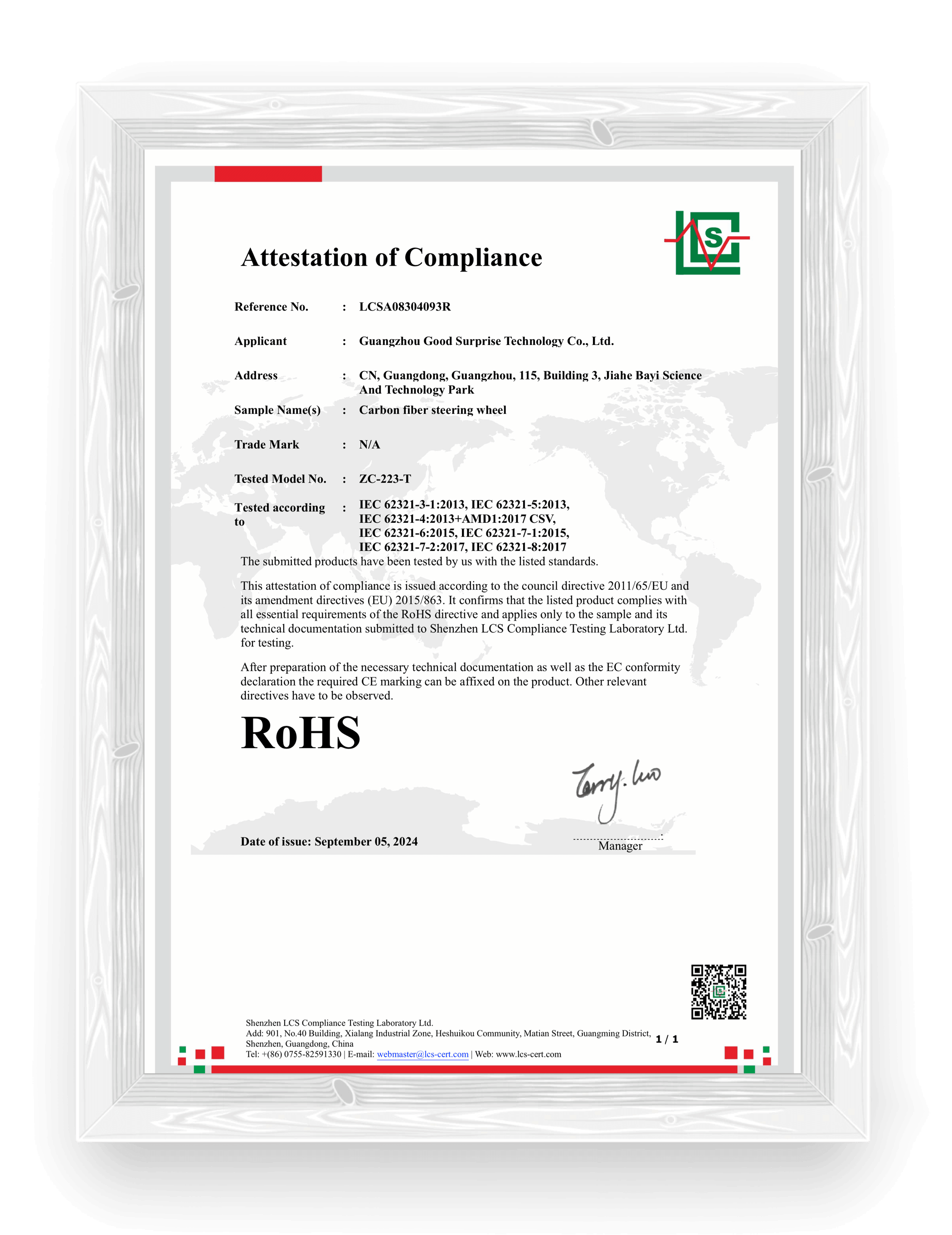 RoHS Attestation of Compliance